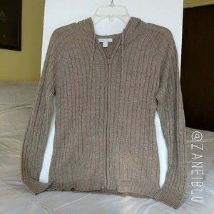 NY&Co Oatmeal Colored Full Zip Cable Knit Hoodie